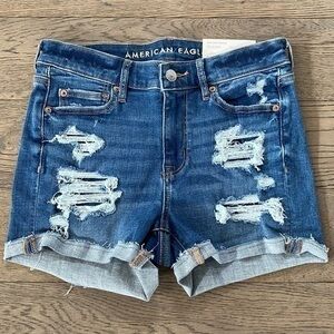 American Eagle Outfitters High V-Rise Shortie Distressed Jean Shorts